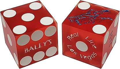 Pair (2) of Official 19mm Casino Dice Used at Bally's Casino Red