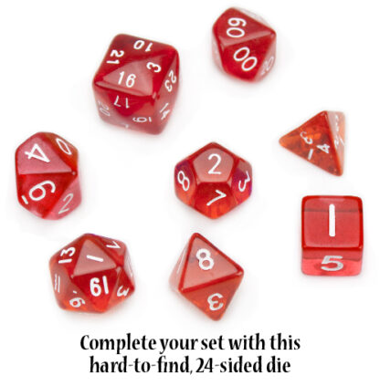 24 Sided Translucent Red with White Numbers Polyhedral Dice - Image 4