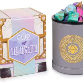 Wiz Dice Cup of Illusion: 5 Sets of 7 Premium Polyhedral Role Playing Gaming Dice for Tabletop RPGs with Bicast Leather Dice Cup