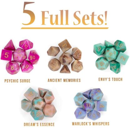 Wiz Dice Cup of Illusion: 5 Sets of 7 Premium Polyhedral Role Playing Gaming Dice for Tabletop RPGs with Bicast Leather Dice Cup - Image 4