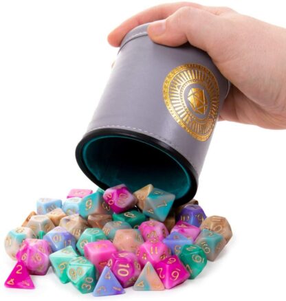 Wiz Dice Cup of Illusion: 5 Sets of 7 Premium Polyhedral Role Playing Gaming Dice for Tabletop RPGs with Bicast Leather Dice Cup - Image 3