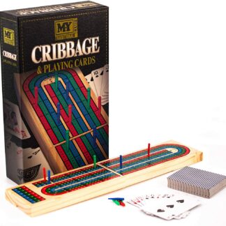 Deluxe Solid Wood Cribbage Board & Playing Cards Traditional Card Game