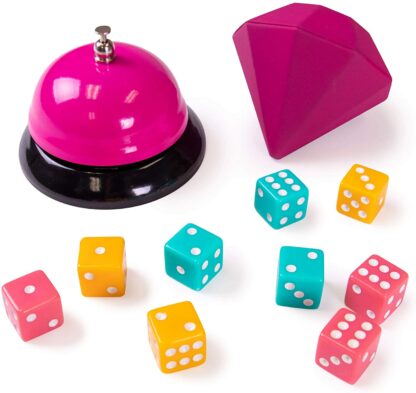 Bunco: A Very Social Game | 12-Player Party Dice Game | Includes Dice, Scorecards, Pencils, Bell, & Squishy Traveling Jewel - Image 3