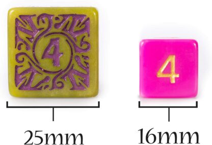 Titan Dice Achlys - 7 Giant Polyhedral Dice Set - 25mm Jumbo Dice - Green Color with Purple Amethyst Numbers - Wooden Carrying Box - Image 5