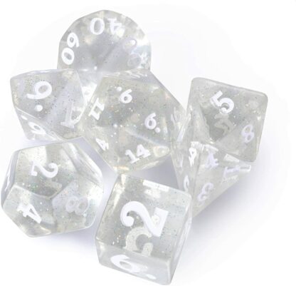Titan Dice: Sparkle Vomit - 25mm Giant 7 Pcs Polyhedral Set - White Glitter Color Game Pieces with Engraved Numbers with Display Case - Image 2