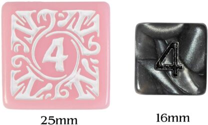 Titan Dice: Calliope - 25mm Giant Polyhedral Dice 7-Piece Set & Engraved Wooden Display Box - Pink Color with White Numbers - Image 5