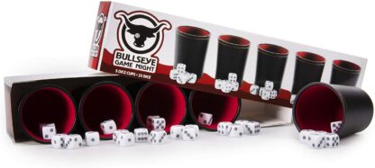 Bullseye Game Night, 25 Dice and 5 Dice Cups, Black/Red - Image 6