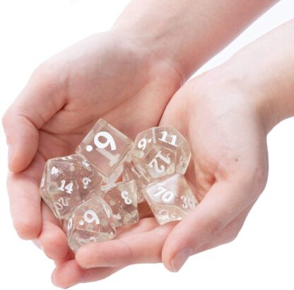 Titan Dice: Sparkle Vomit - 25mm Giant 7 Pcs Polyhedral Set - White Glitter Color Game Pieces with Engraved Numbers with Display Case - Image 3