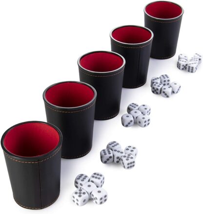 Bullseye Game Night, 25 Dice and 5 Dice Cups, Black/Red - Image 2