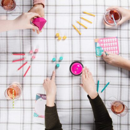 Bunco: A Very Social Game | 12-Player Party Dice Game | Includes Dice, Scorecards, Pencils, Bell, & Squishy Traveling Jewel - Image 4