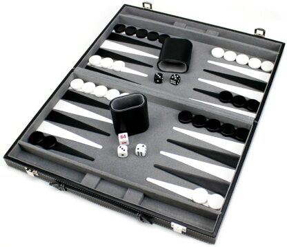 Deluxe 15-Inch Backgammon Set with Stitched Black Leatherette Case - Image 3