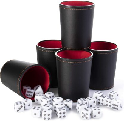 Bullseye Game Night, 25 Dice and 5 Dice Cups, Black/Red