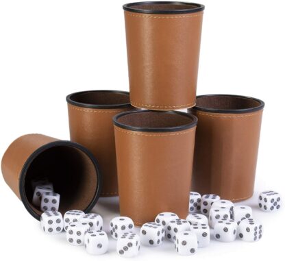 Bullseye Game Night, 25 Dice and 5 Dice Cups, Brown/Brown