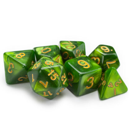 7 Die Polyhedral Set In Velvet Pouch, Jade Oil - Image 2