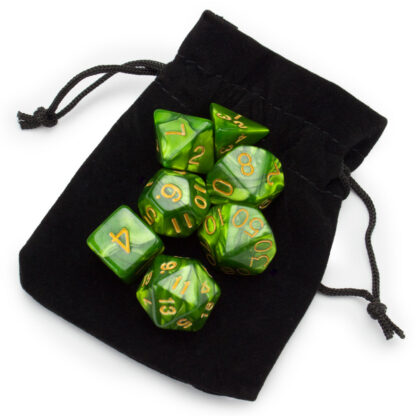 7 Die Polyhedral Set In Velvet Pouch, Jade Oil - Image 3