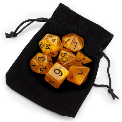 7 Die Polyhedral Set In Velvet Pouch, Dwarven Brandy - Image 2