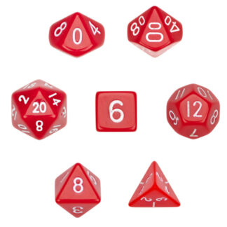7 Die Polyhedral Dice Set In Velvet Pouch- Opaque Red