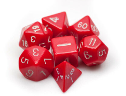 7 Die Polyhedral Dice Set In Velvet Pouch- Opaque Red - Image 2