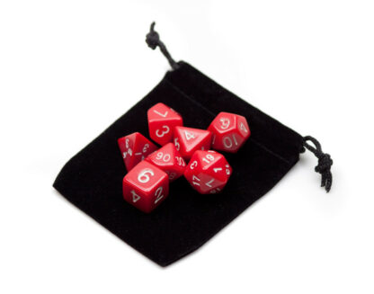 7 Die Polyhedral Dice Set In Velvet Pouch- Opaque Red - Image 3