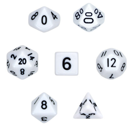 7 Die Polyhedral Dice Set In Velvet Pouch- Opaque White