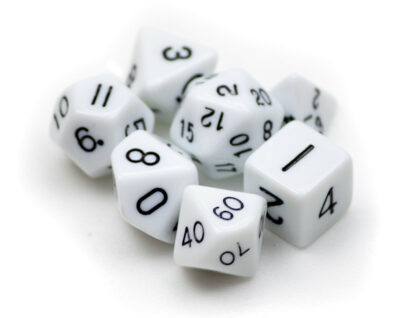 7 Die Polyhedral Dice Set In Velvet Pouch- Opaque White - Image 2
