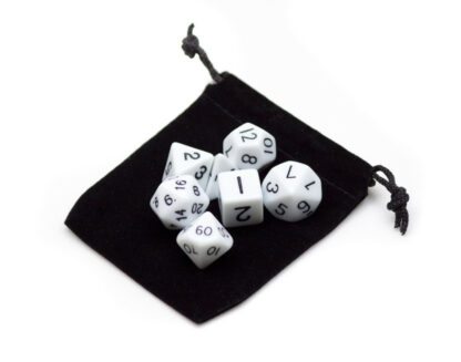 7 Die Polyhedral Dice Set In Velvet Pouch- Opaque White - Image 3
