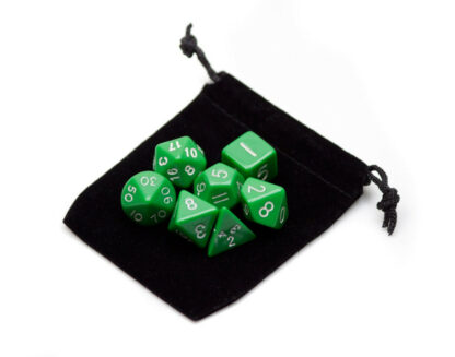 7 Die Polyhedral Dice Set In Velvet Pouch- Opaque Green - Image 3