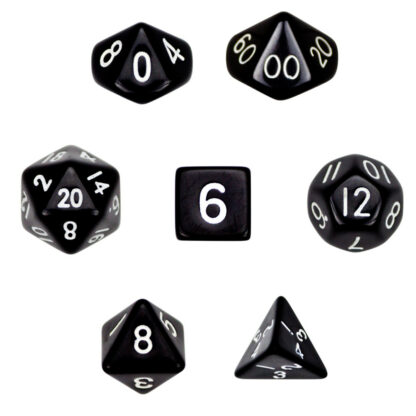 7 Die Polyhedral Dice Set In Velvet Pouch- Opaque Black