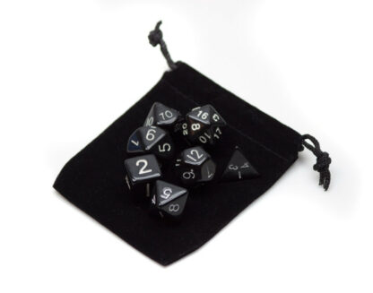 7 Die Polyhedral Dice Set In Velvet Pouch- Opaque Black - Image 4
