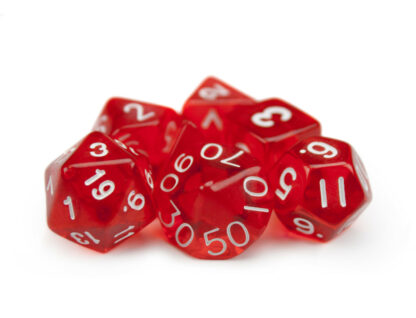 7 Die Polyhedral Dice Set In Velvet Pouch- Translucent Red - Image 2