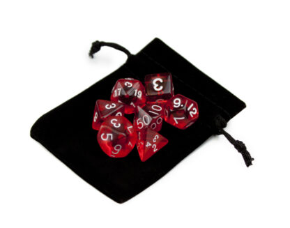 7 Die Polyhedral Dice Set In Velvet Pouch- Translucent Red - Image 3
