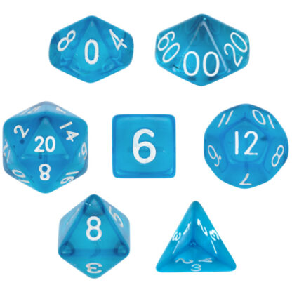 7 Die Polyhedral Dice Set In Velvet Pouch- Translucent Blue