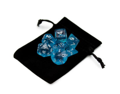 7 Die Polyhedral Dice Set In Velvet Pouch- Translucent Blue - Image 4