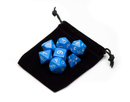 7 Die Polyhedral Dice Set In Velvet Pouch- Opaque Blue - Image 3