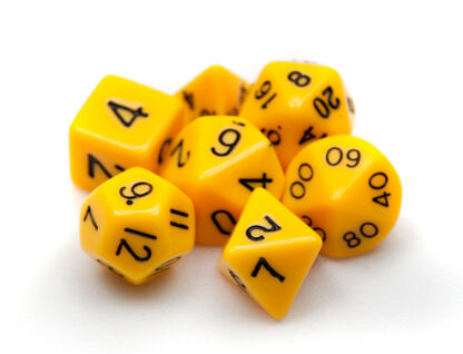7 Die Polyhedral Dice Set In Velvet Pouch - Opaque Yellow - Image 2