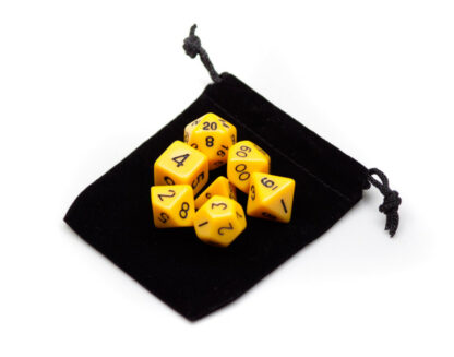 7 Die Polyhedral Dice Set In Velvet Pouch - Opaque Yellow - Image 3