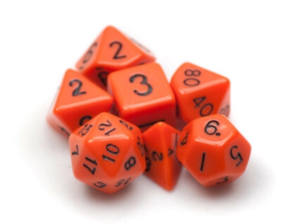 7 Die Polyhedral Dice Set In Velvet Pouch- Opaque Orange - Image 2