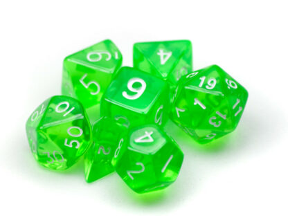 7 Die Polyhedral Dice Set In Velvet Pouch- Translucent Green - Image 2