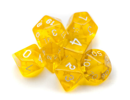 7 Die Polyhedral Set In Velvet Pouch-Translucent Yellow - Image 3