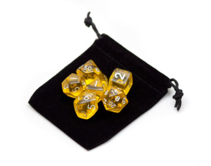 7 Die Polyhedral Set In Velvet Pouch-Translucent Yellow - Image 4