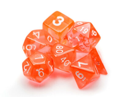 7 Die Polyhedral Set In Velvet Pouch-Translucent Orange - Image 2