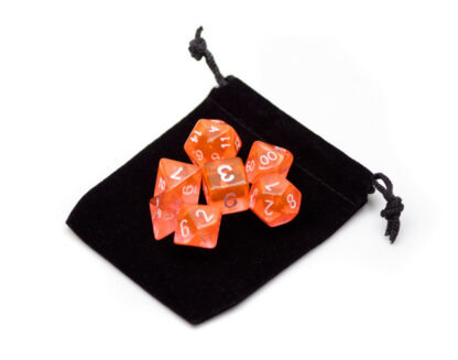 7 Die Polyhedral Set In Velvet Pouch-Translucent Orange - Image 3