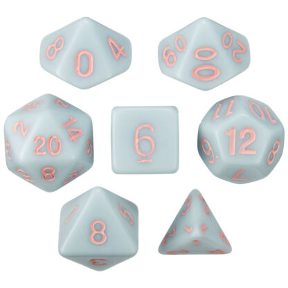 Set Of 7 Dice - Winter's Dawn - Solid Blue With Pink Paint