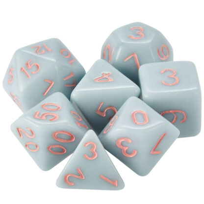 Set Of 7 Dice - Winter's Dawn - Solid Blue With Pink Paint - Image 2