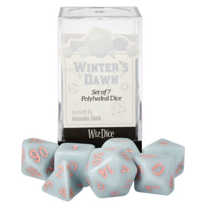 Set Of 7 Dice - Winter's Dawn - Solid Blue With Pink Paint - Image 5