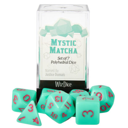 Set Of 7 Dice - Mystic Matcha - Solid Green With Red Paint - Image 5