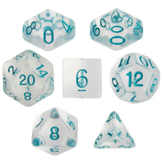 Set Of 7 Dice - Northwind Breeze - Clear With Blue Paint