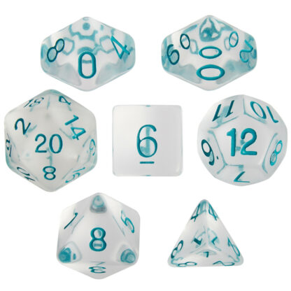 Set Of 7 Dice - Northwind Breeze - Clear With Blue Paint