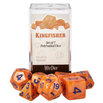 Set Of 7 Dice - Kingfisher - Pearlized Orange With Blue Paint - Image 2