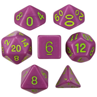 Set Of 7 Dice - Poxbringer - Solid Purple With Green Paint